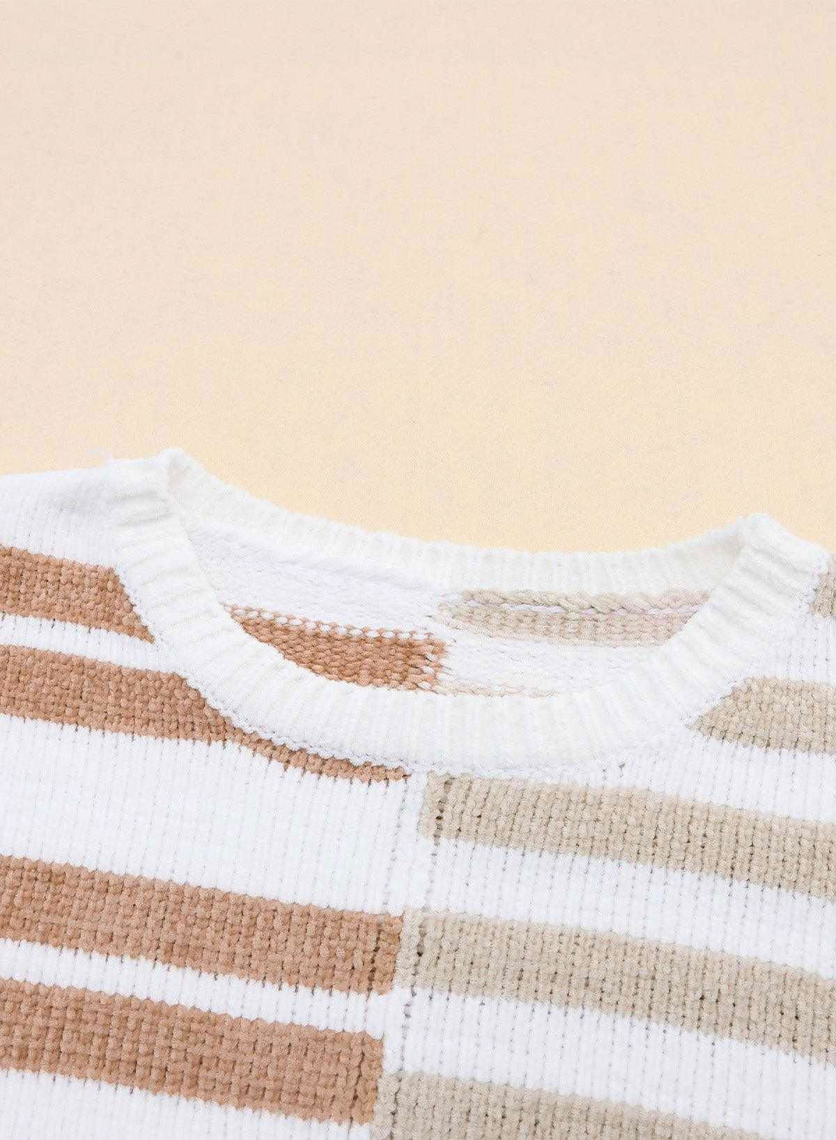 Color Block Drop Shoulder Pullover Striped Sweater - Vesteeto