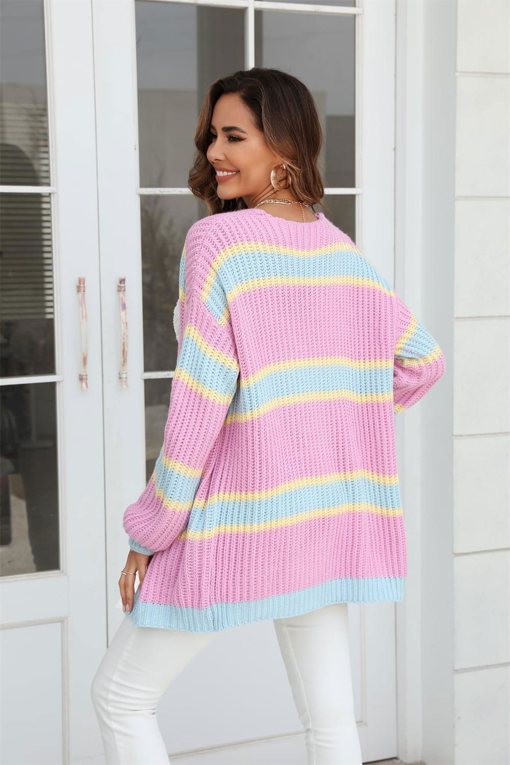 Color Block Ribbed Dropped Shoulder Open Front Cardigan - Vesteeto