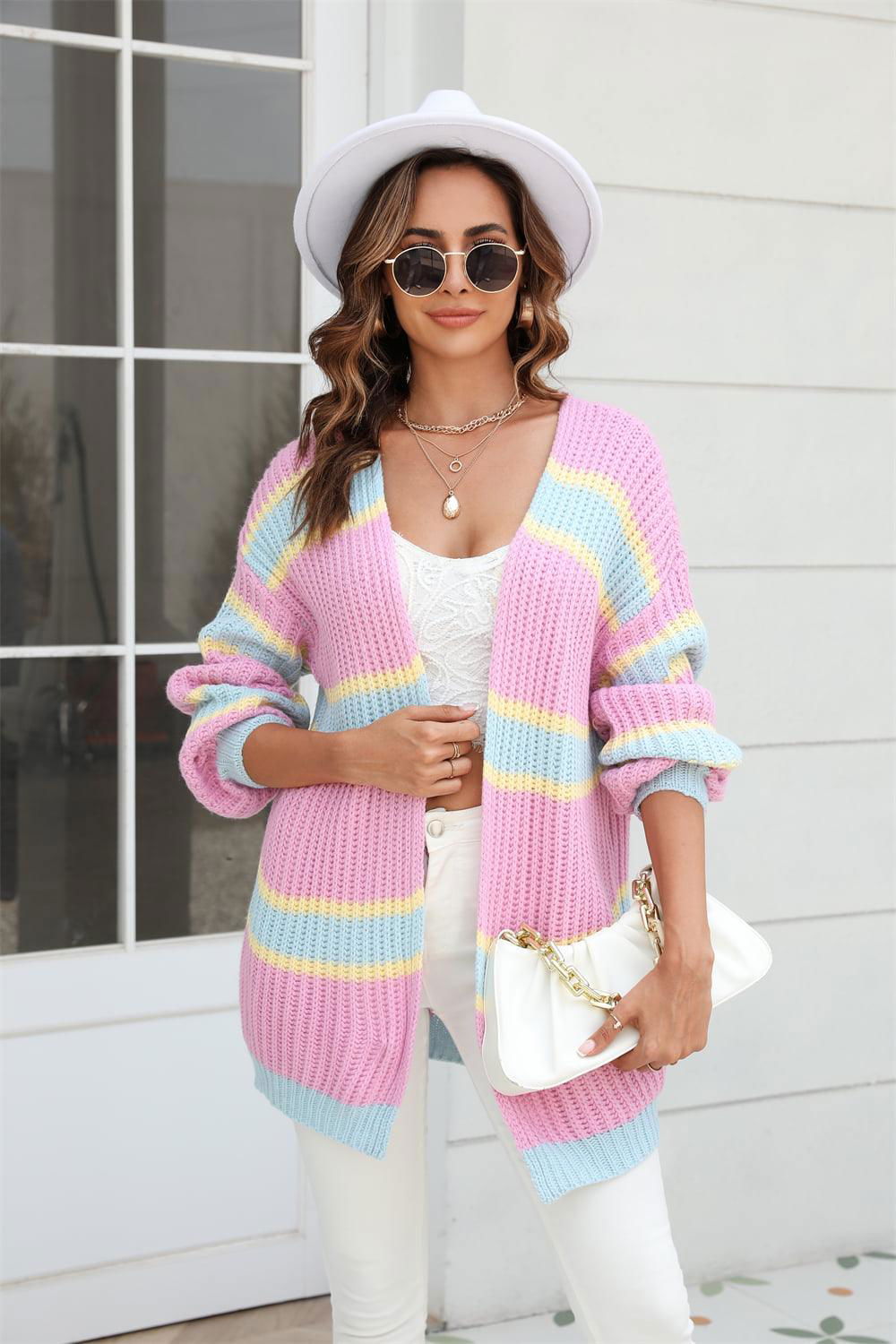 Color Block Ribbed Dropped Shoulder Open Front Cardigan - Vesteeto