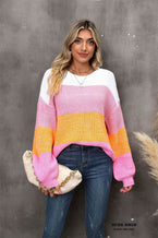 Color Block Round Neck Dropped Shoulder Sweater - Vesteeto