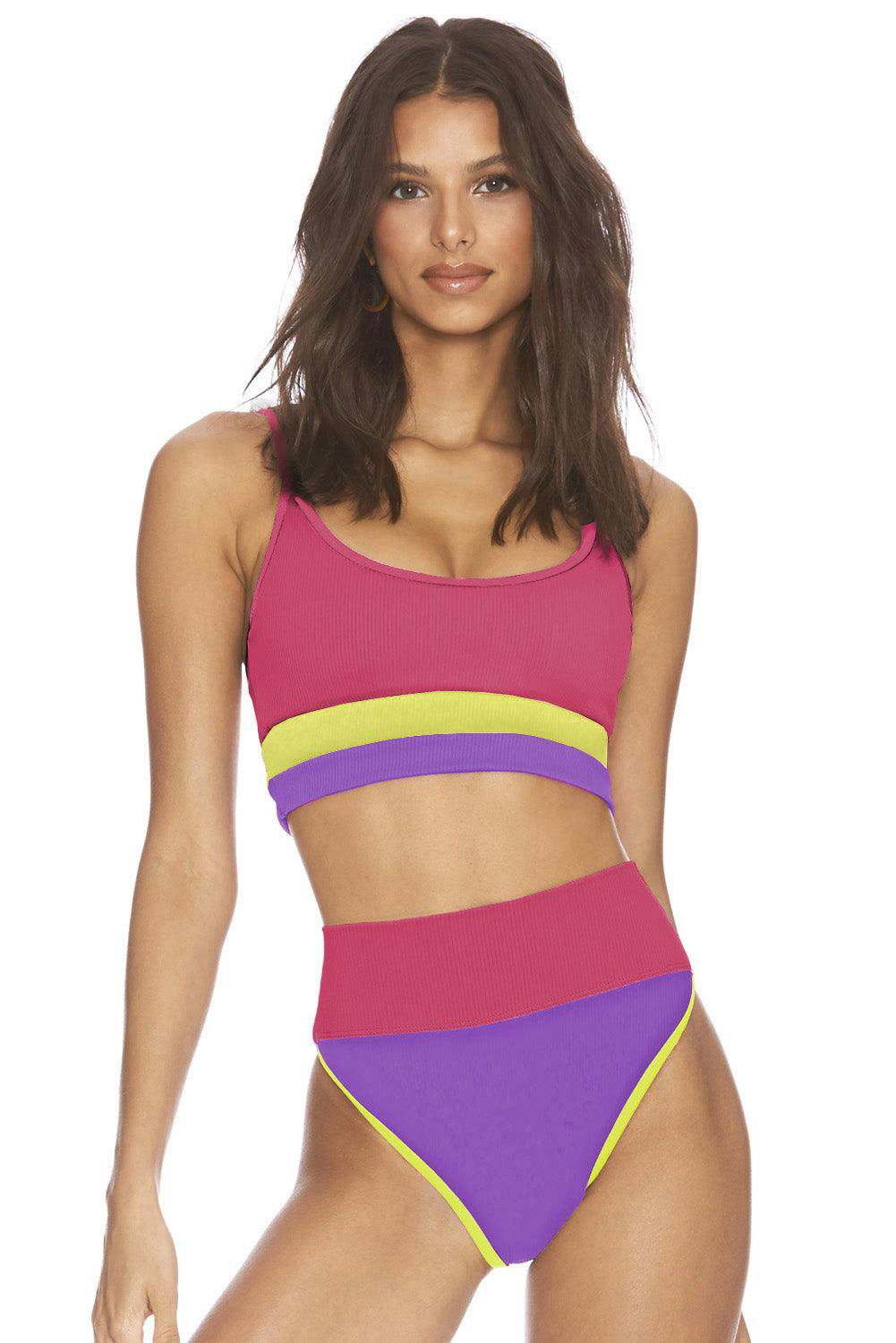 Color Block Spaghetti Strap Two-Piece Swim Set - Vesteeto