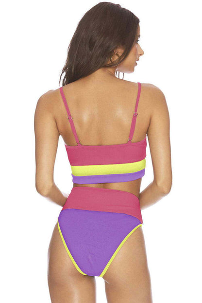 Color Block Spaghetti Strap Two-Piece Swim Set - Vesteeto