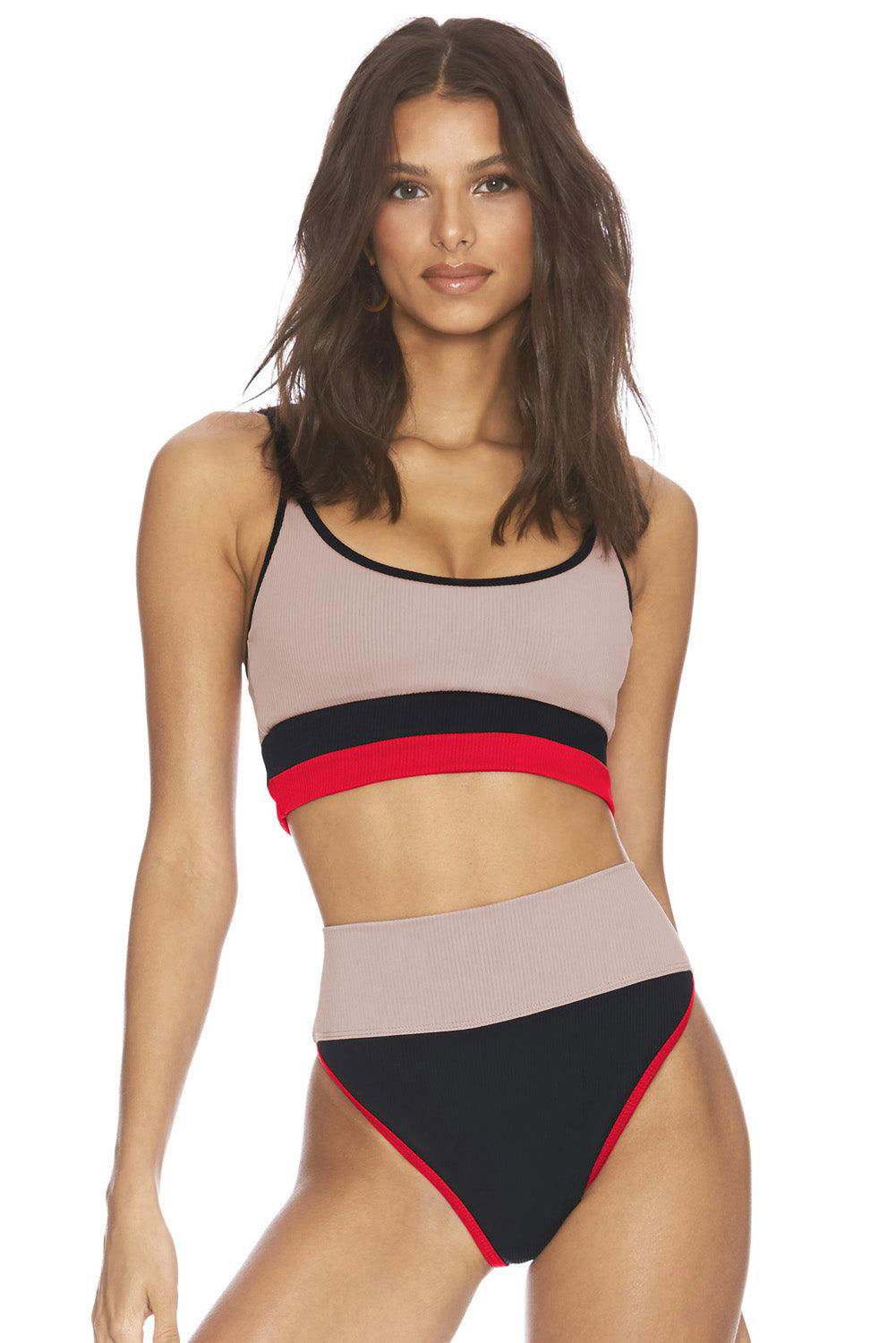 Color Block Spaghetti Strap Two-Piece Swim Set - Vesteeto