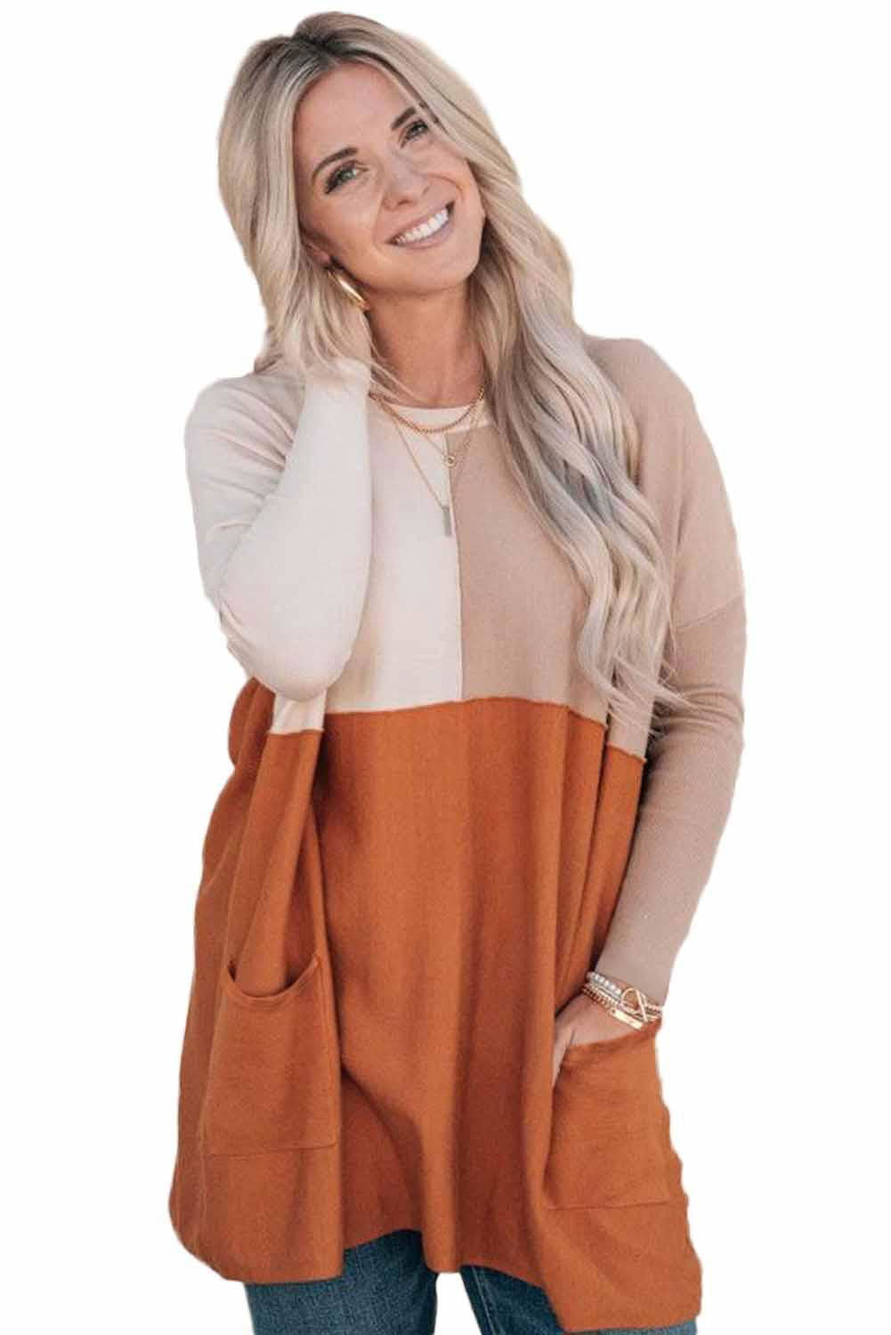 Color block Casual Loose Top - Vesteeto