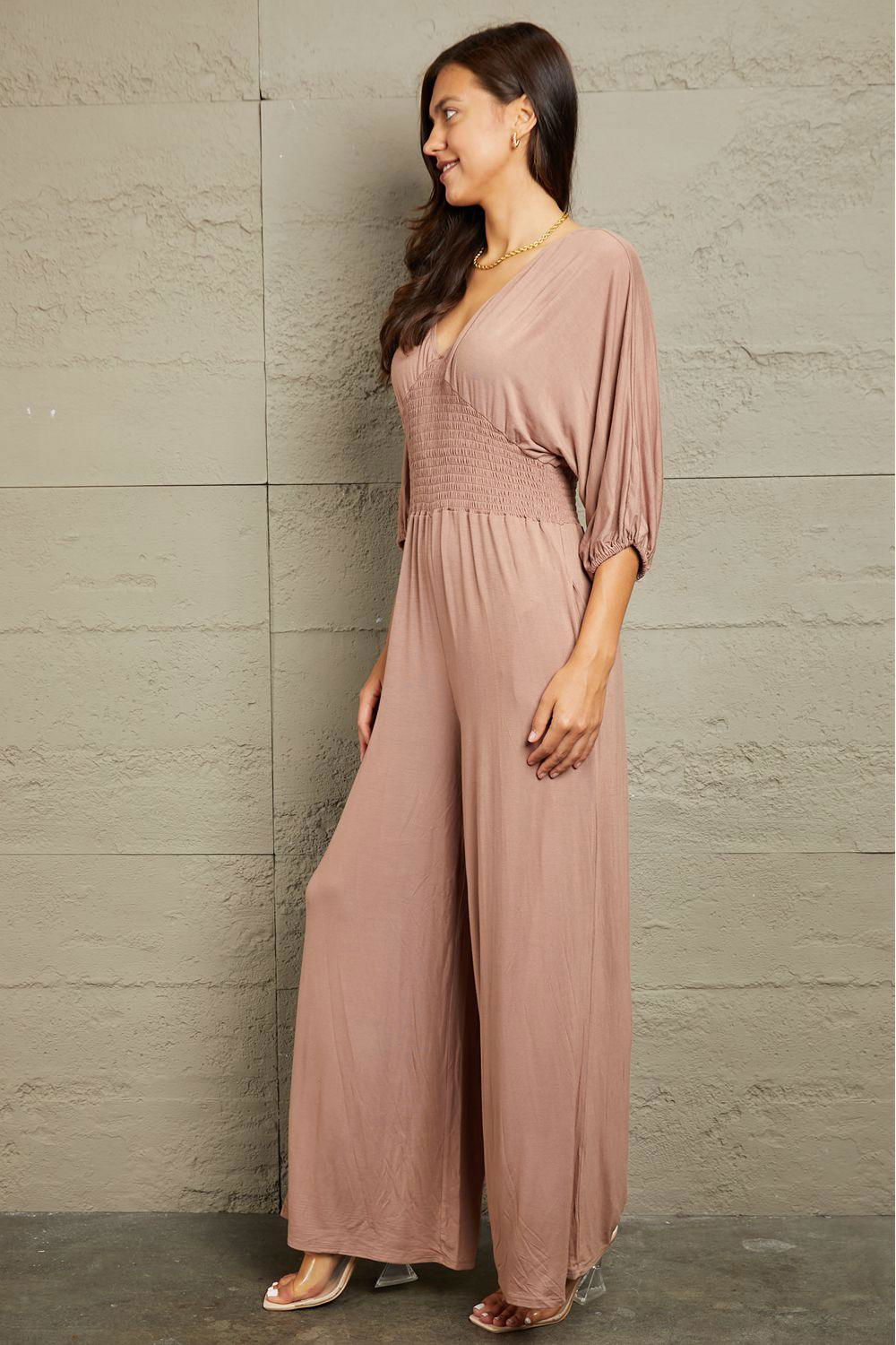 Culture Code Full Size Smocking Waist Jumpsuit - Vesteeto