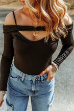 Cutout Cold-Shoulder Long Sleeve Bodysuit - Vesteeto