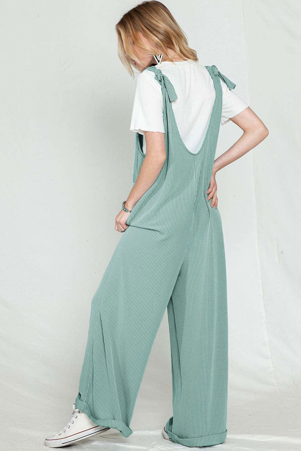 Dark Grey Pockets Oversized Ribbed Wide Leg Jumpsuit - Vesteeto