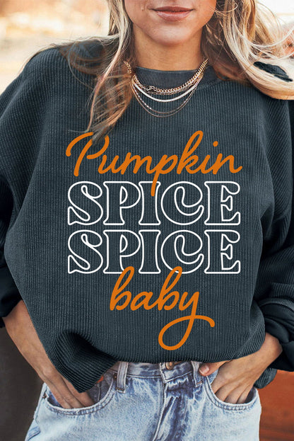 Dark Grey Thanksgiving Pumpkin Spice Baby Graphic Textured Sweatshirt - Vesteeto