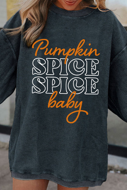 Dark Grey Thanksgiving Pumpkin Spice Baby Graphic Textured Sweatshirt - Vesteeto