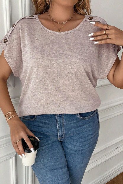 Delicacy Plus Size Button Detail Batwing Sleeve Tee - Vesteeto