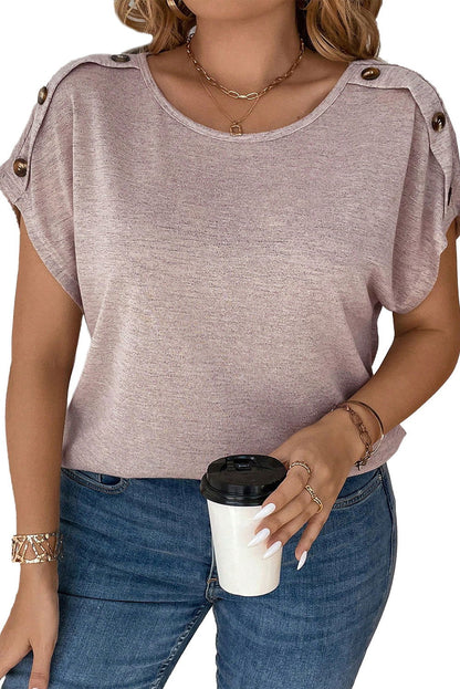 Delicacy Plus Size Button Detail Batwing Sleeve Tee - Vesteeto