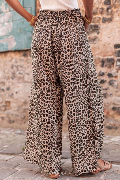 Desert Palm Boho Leopard Print Wide Leg Pants - Vesteeto