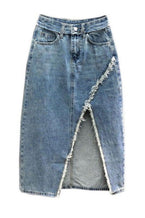 Distressed denim midi skirt - Vesteeto