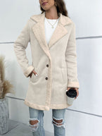 Double Take Lapel Collar Teddy Lining Longline Coat - Vesteeto