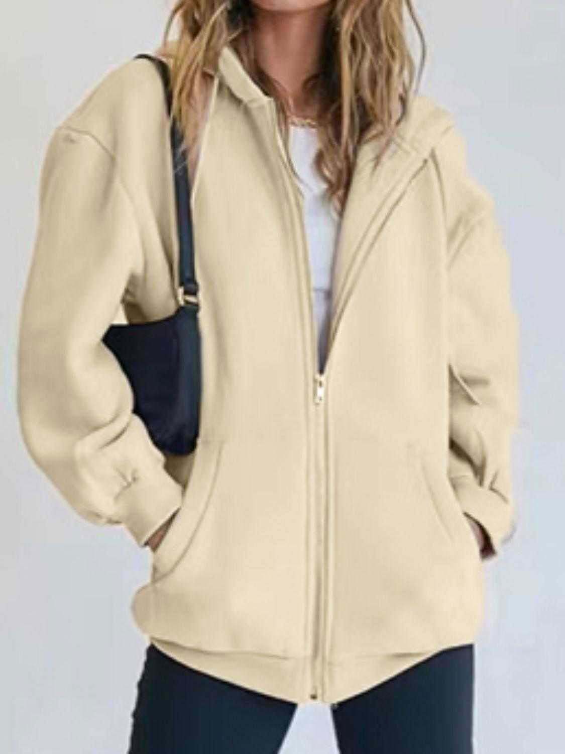 Drawstring Hoodie - Casual Zip-Up with Pocketed Design 