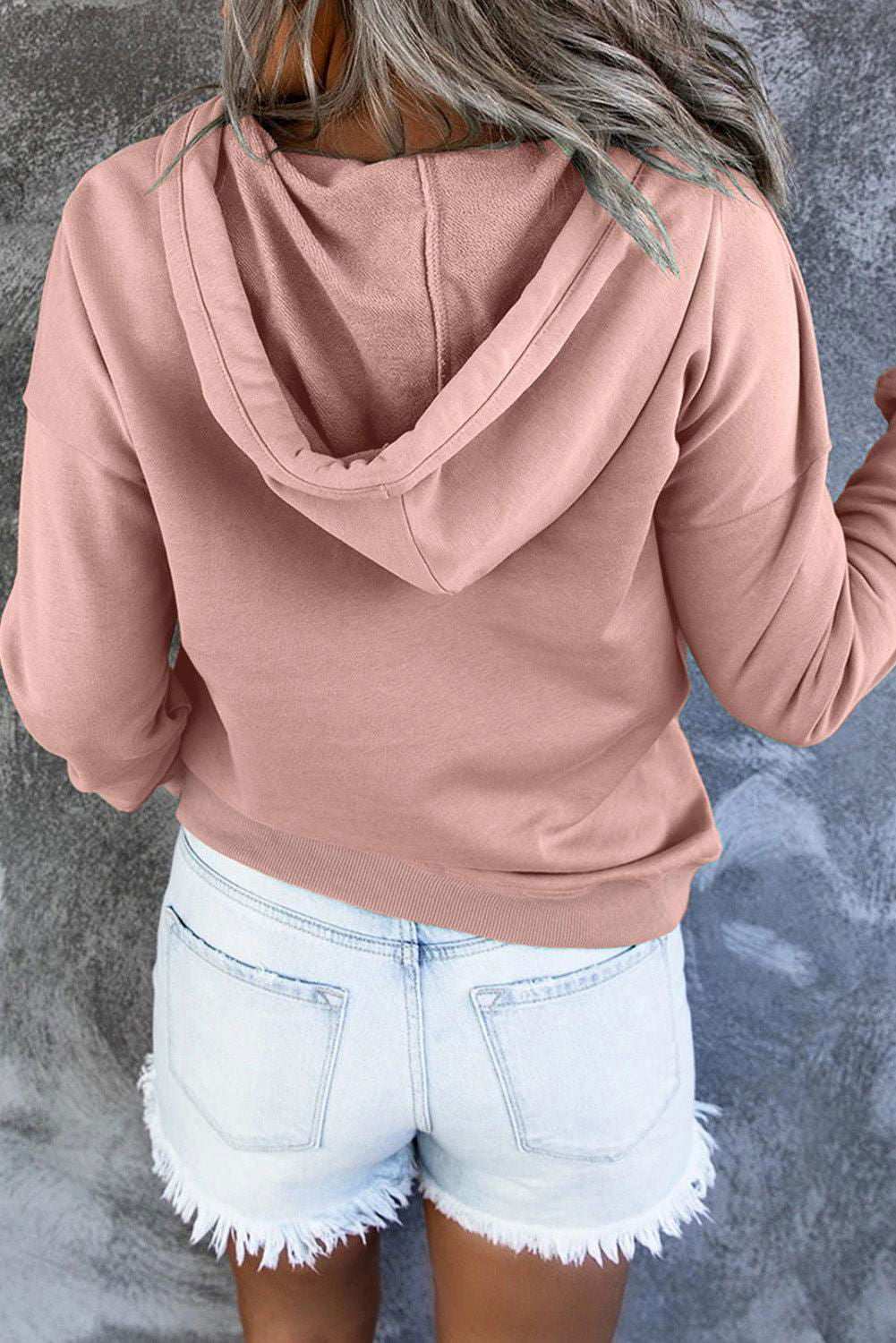 Dropped Shoulder Long Sleeve Hoodie with Pocket - Vesteeto