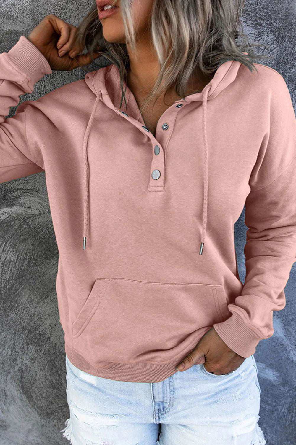 Dropped Shoulder Long Sleeve Hoodie with Pocket - Vesteeto