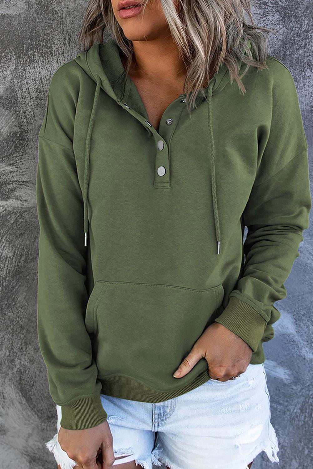 Dropped Shoulder Long Sleeve Hoodie with Pocket - Vesteeto