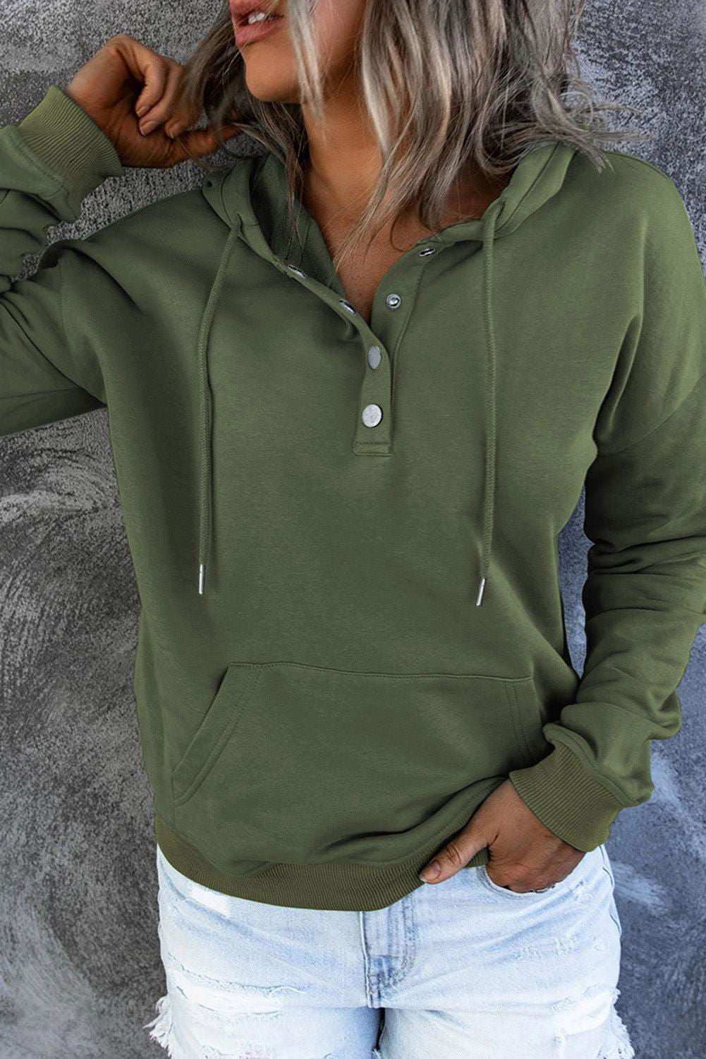 Dropped Shoulder Long Sleeve Hoodie with Pocket - Vesteeto