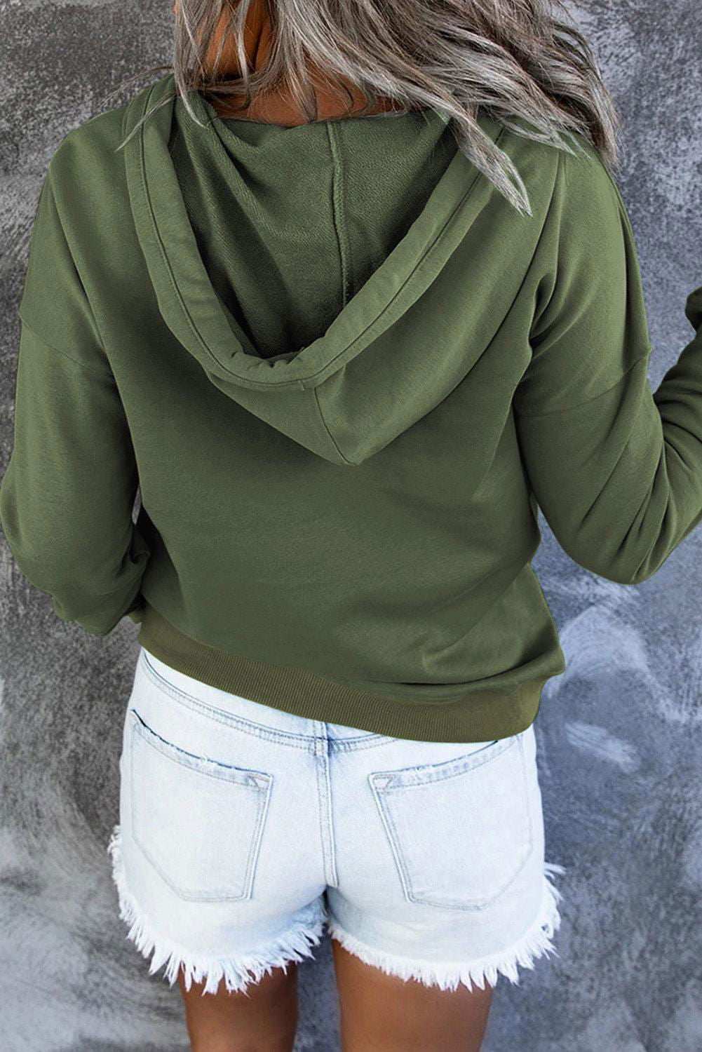 Dropped Shoulder Long Sleeve Hoodie with Pocket - Vesteeto