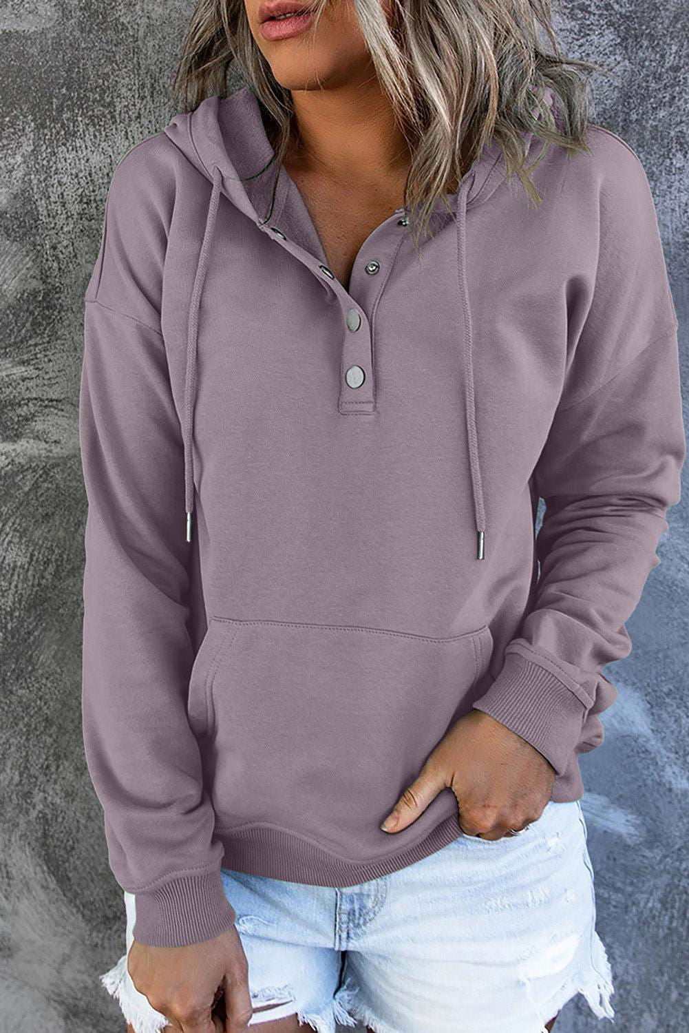 Dropped Shoulder Long Sleeve Hoodie with Pocket - Vesteeto