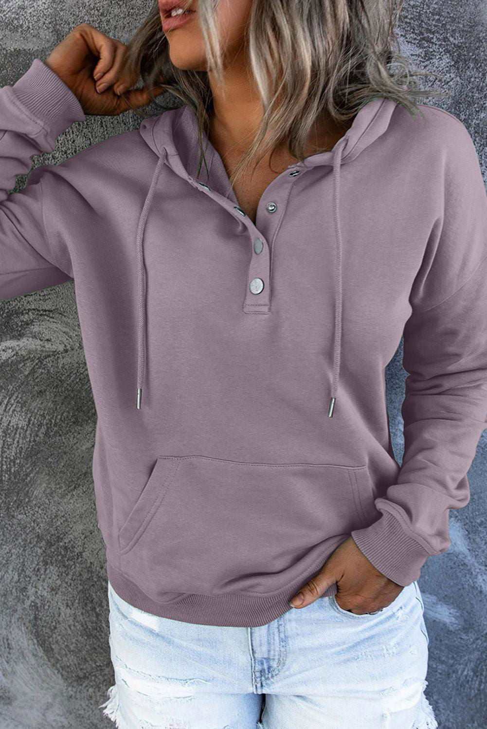 Dropped Shoulder Long Sleeve Hoodie with Pocket - Vesteeto