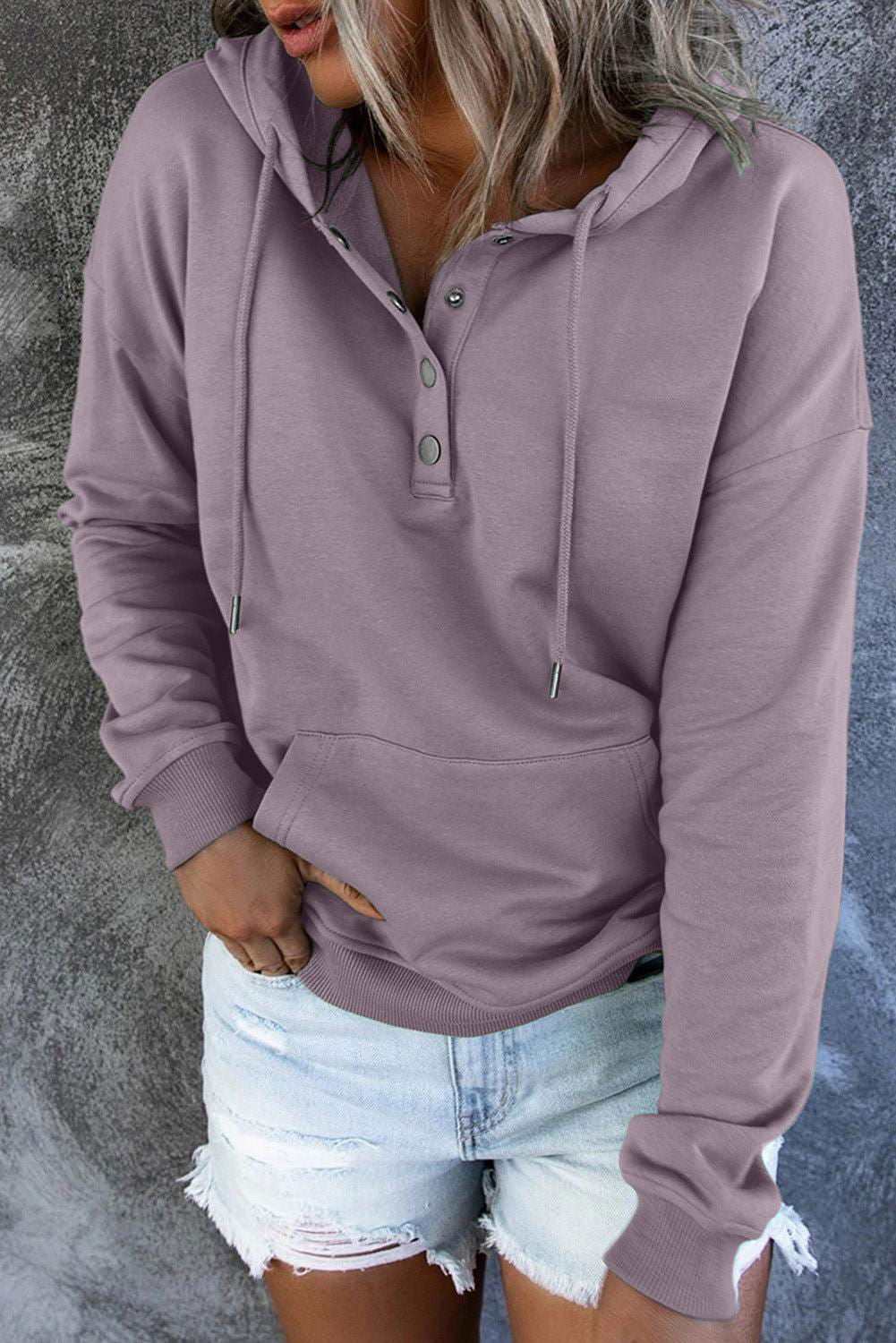 Dropped Shoulder Long Sleeve Hoodie with Pocket - Vesteeto