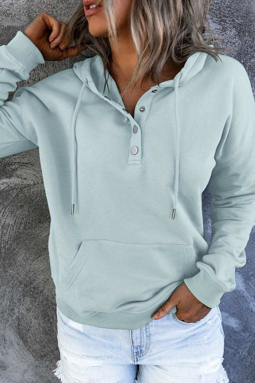 Dropped Shoulder Long Sleeve Hoodie with Pocket - Vesteeto