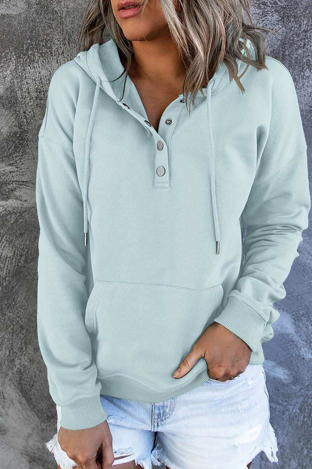 Dropped Shoulder Long Sleeve Hoodie with Pocket - Vesteeto