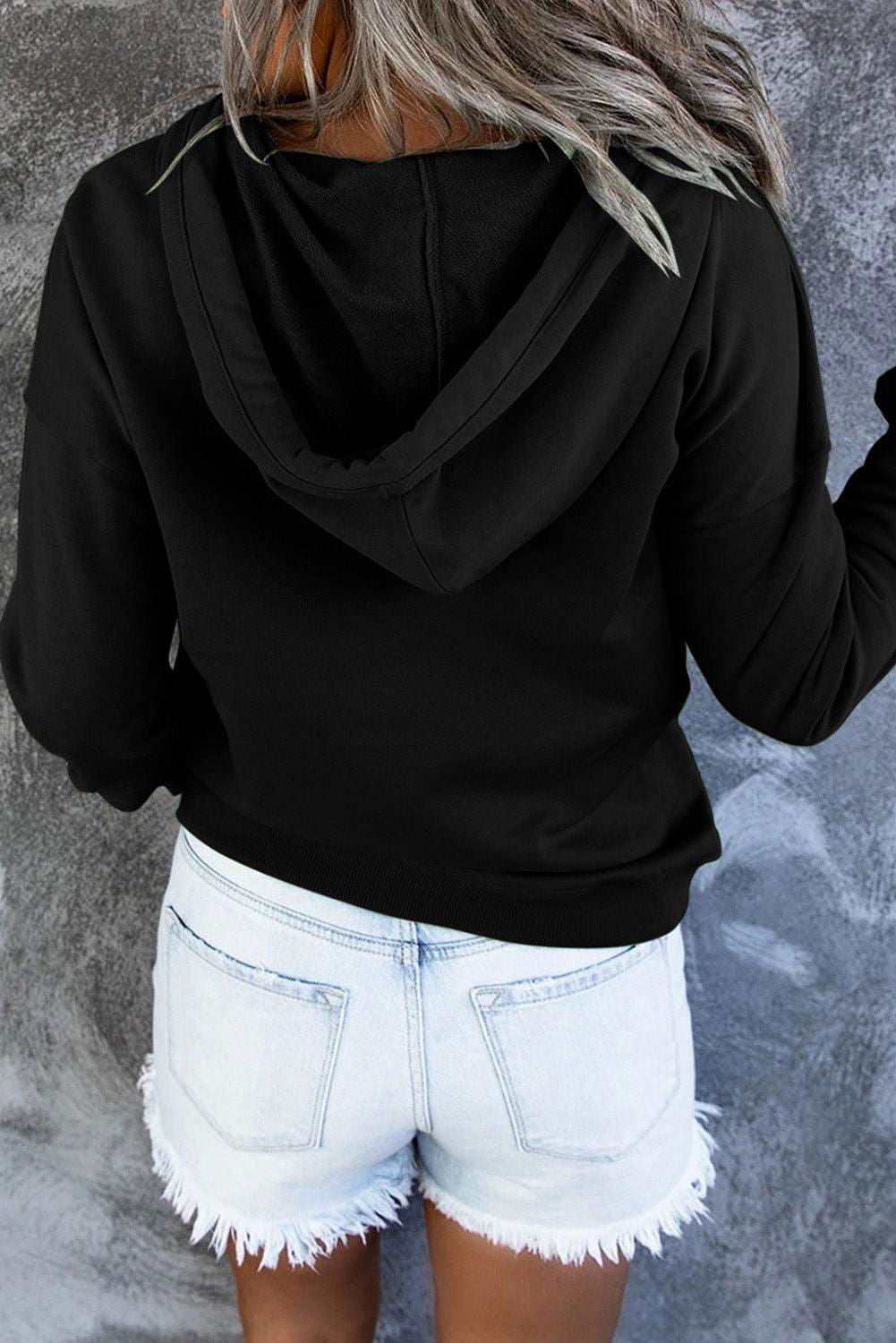 Dropped Shoulder Long Sleeve Hoodie with Pocket - Vesteeto