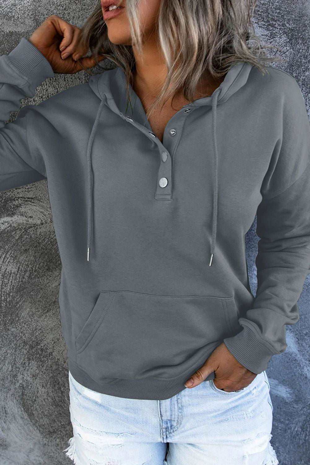 Dropped Shoulder Long Sleeve Hoodie with Pocket - Vesteeto