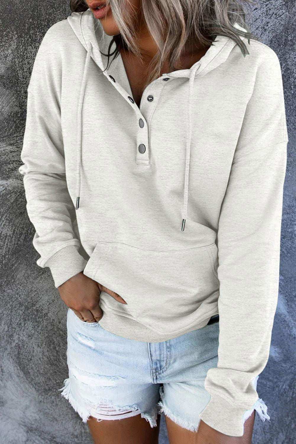 Dropped Shoulder Long Sleeve Hoodie with Pocket - Vesteeto