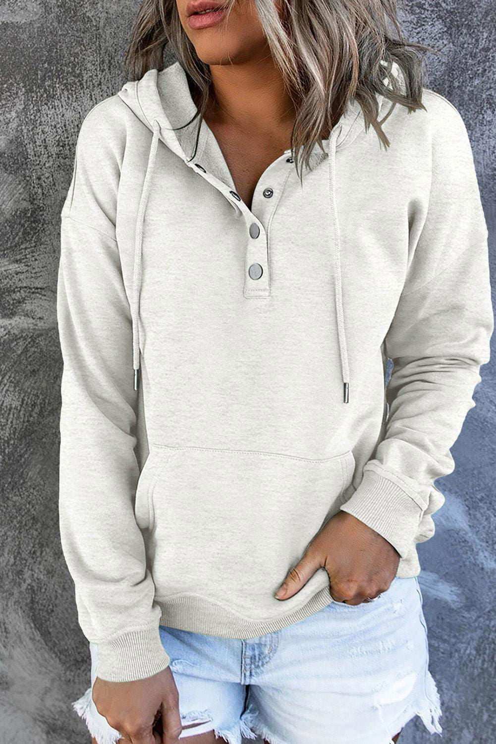 Dropped Shoulder Long Sleeve Hoodie with Pocket - Vesteeto