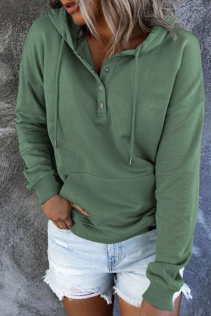 Dropped Shoulder Long Sleeve Hoodie with Pocket - Vesteeto