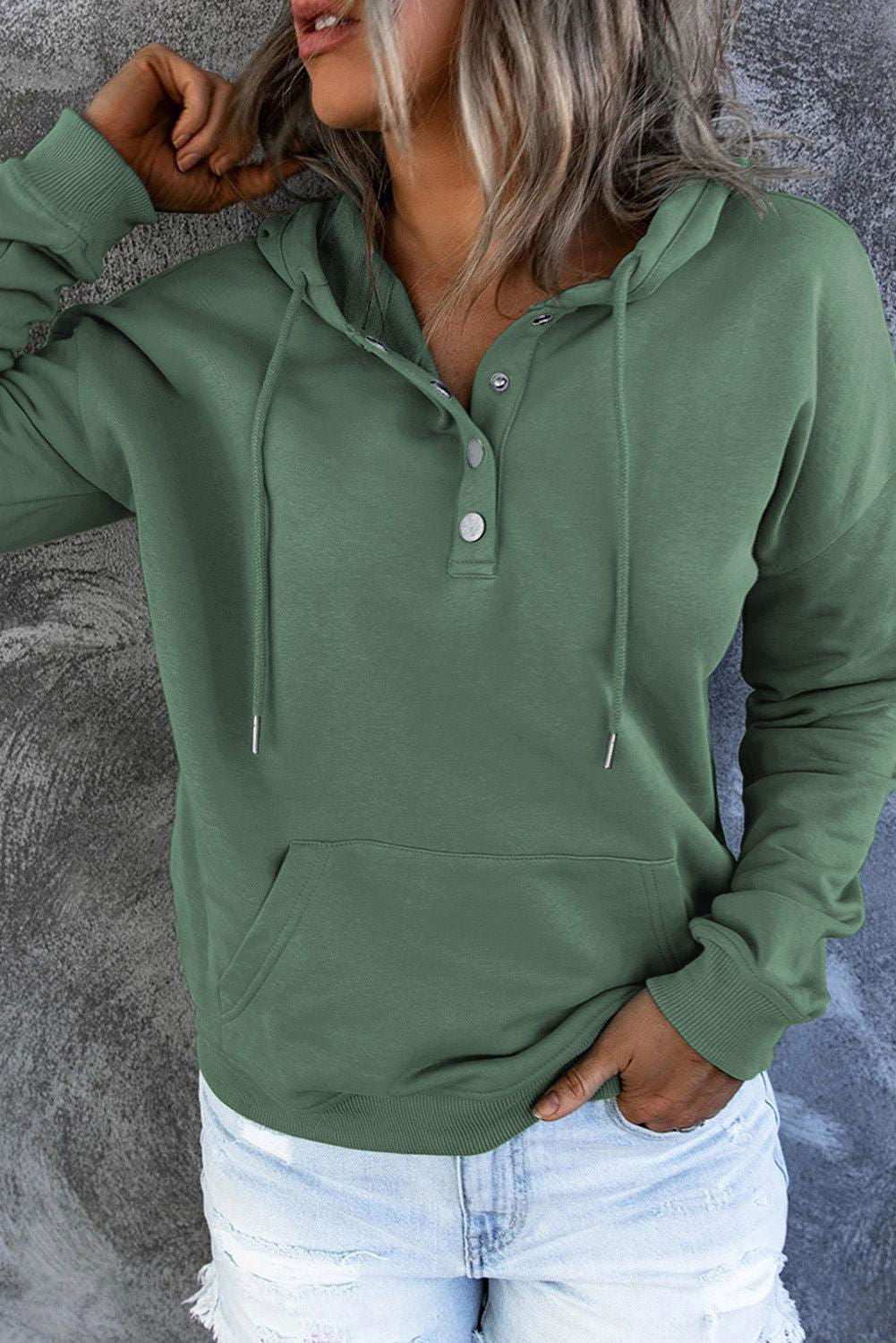 Dropped Shoulder Long Sleeve Hoodie with Pocket - Vesteeto