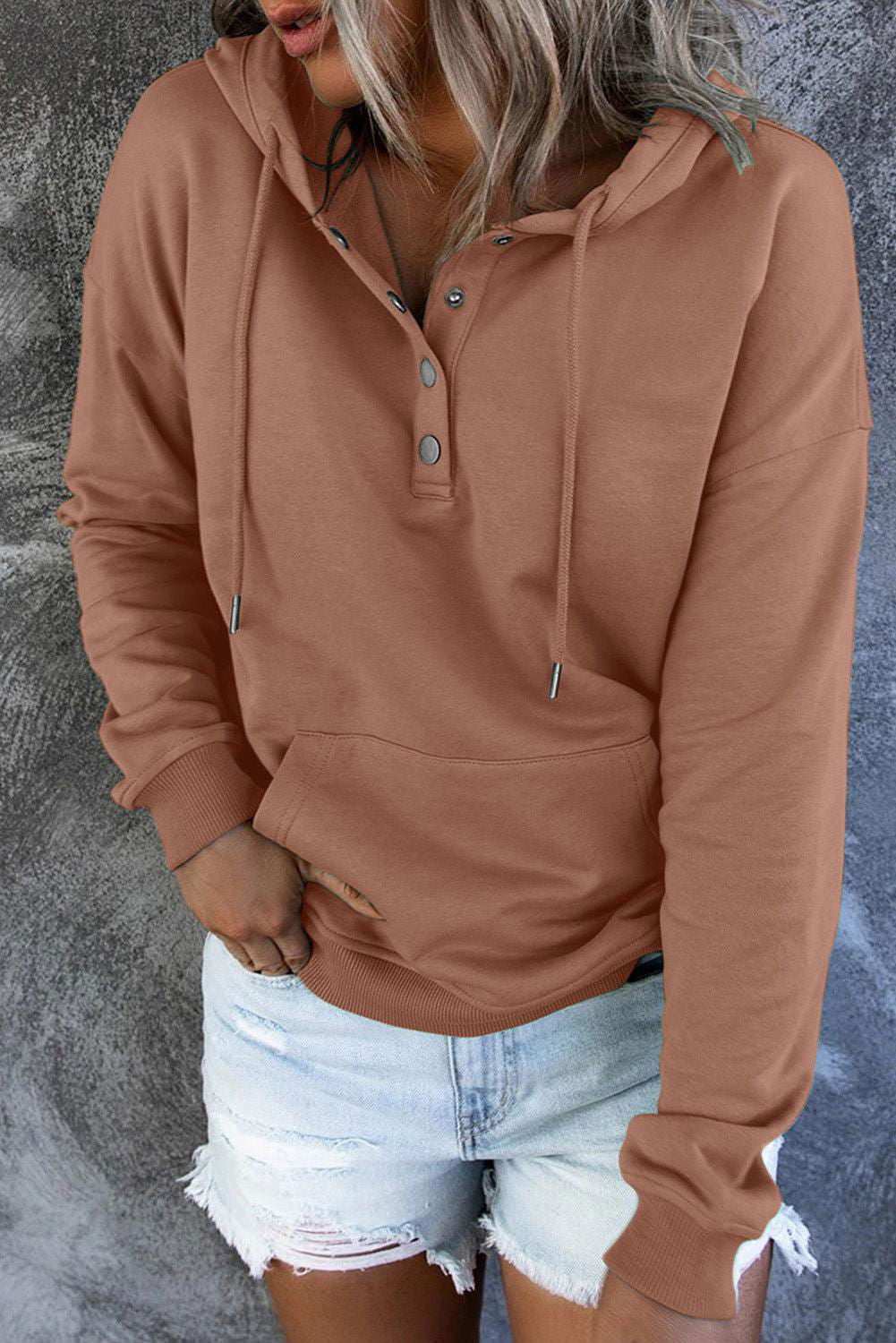 Dropped Shoulder Long Sleeve Hoodie with Pocket - Vesteeto