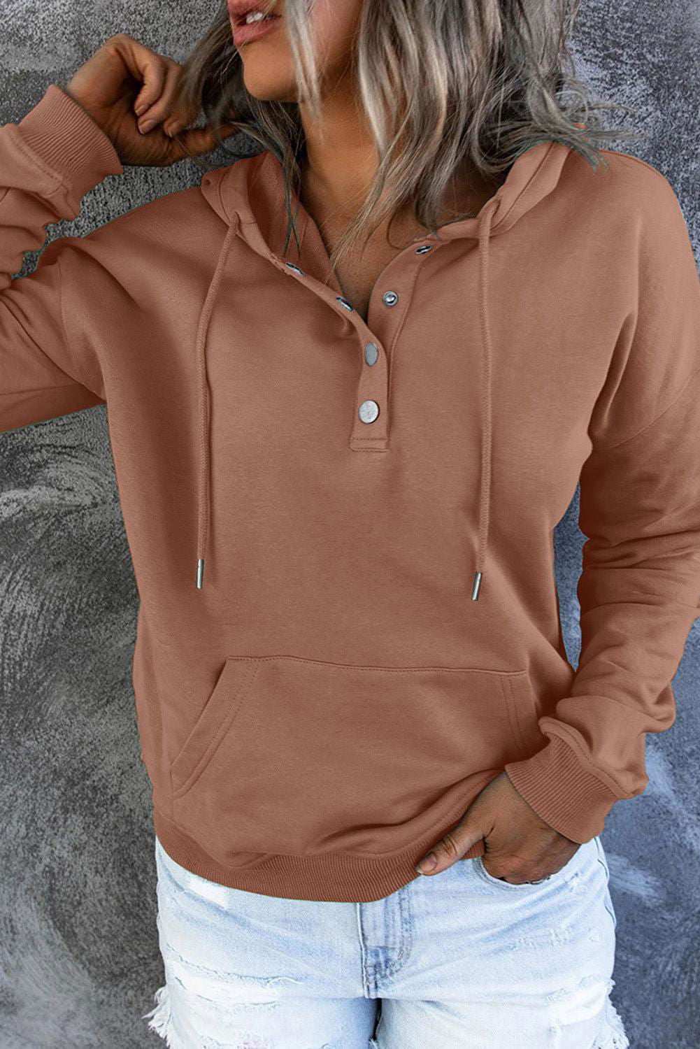 Dropped Shoulder Long Sleeve Hoodie with Pocket - Vesteeto