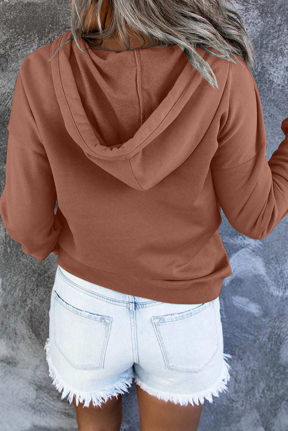 Dropped Shoulder Long Sleeve Hoodie with Pocket - Vesteeto