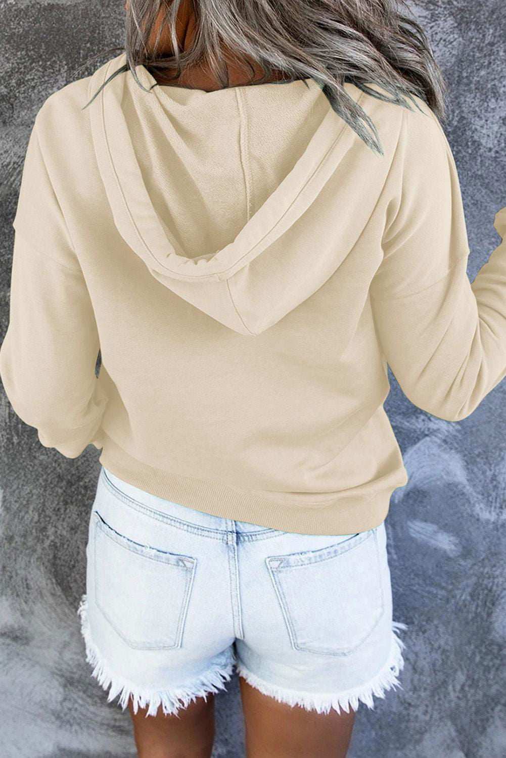 Dropped Shoulder Long Sleeve Hoodie with Pocket - Vesteeto