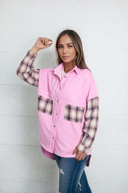 Dropped Shoulder Plaid Print Collared Neck Shirt - Vesteeto