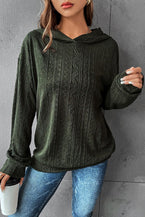 Duffel Green Casual Ribbed Knit Hooded Sweatshirt - Vesteeto