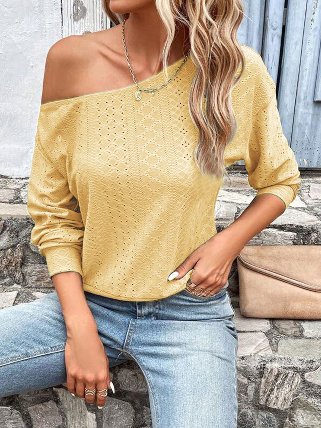 Eyelet Dropped Shoulder Blouse - Vesteeto