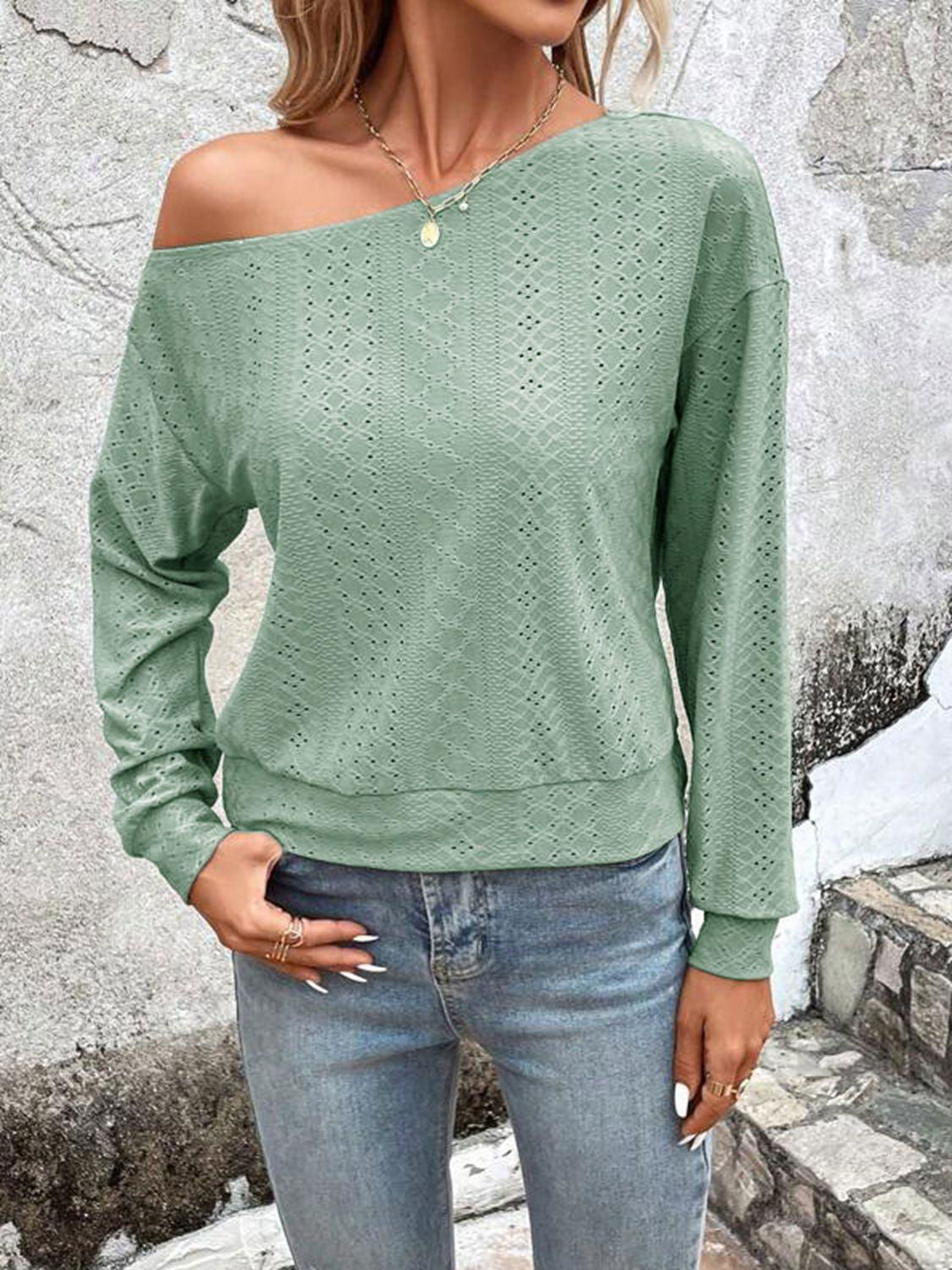 Eyelet Dropped Shoulder Blouse - Vesteeto