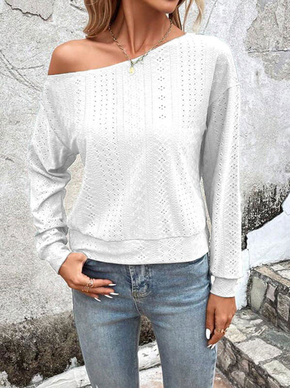 Eyelet Dropped Shoulder Blouse - Vesteeto