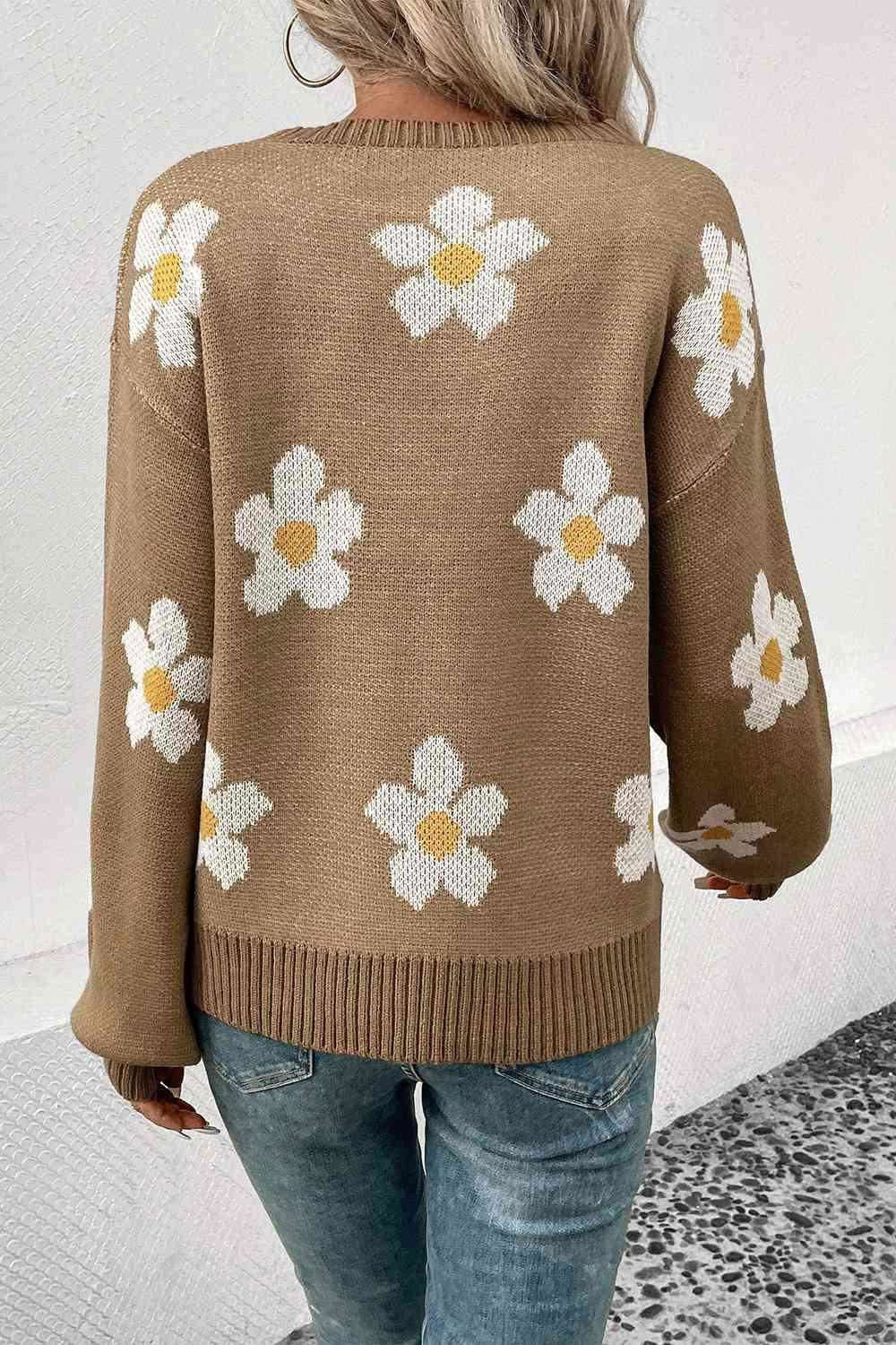 Floral Dropped Shoulder Sweater - Vesteeto