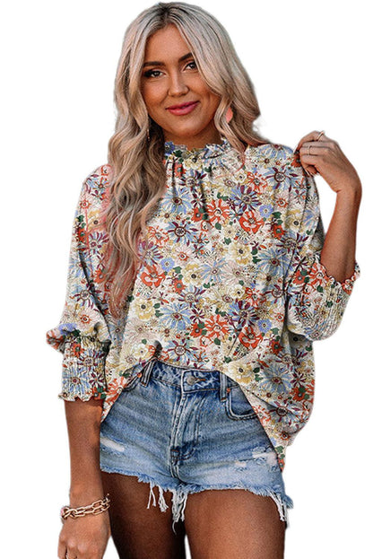 Floral Print Frilled Top - Vesteeto