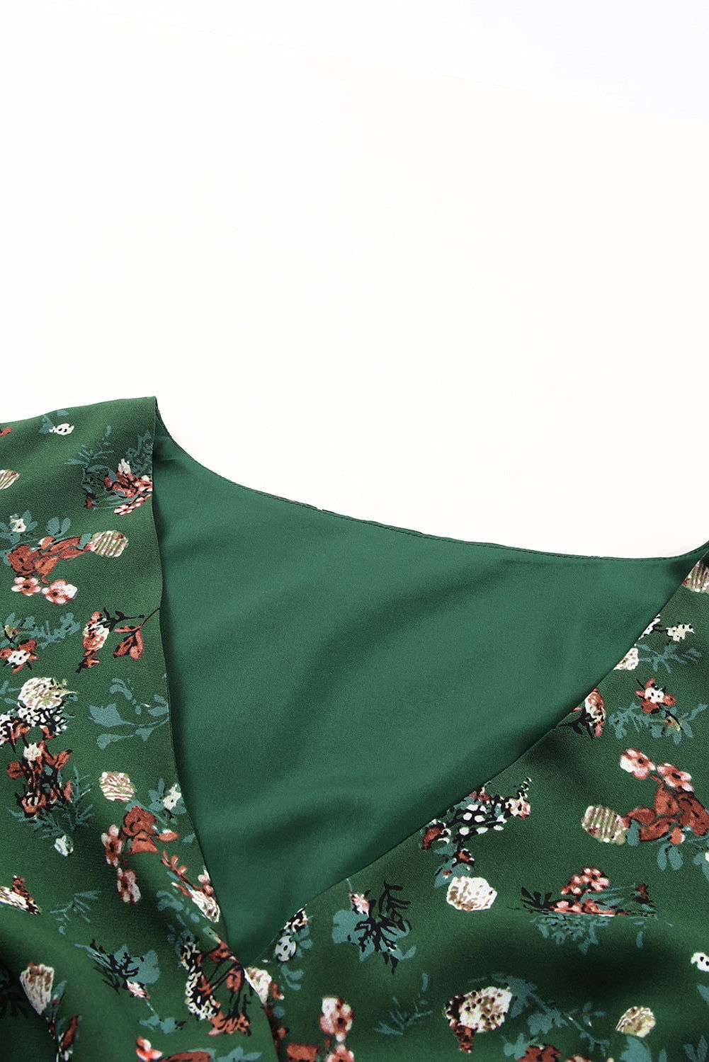 Floral Print Shirred Waist Ruffle Hem Green Bohemian Blouse for Women - Vesteeto