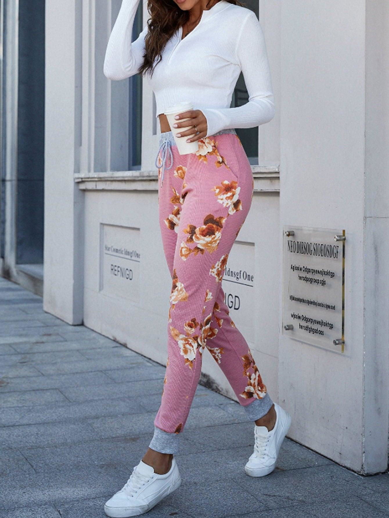 Floral Print Slim Fit Long Pants - Vesteeto