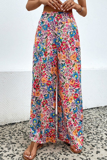 Floral Print Wide Leg Long Pants - Vesteeto