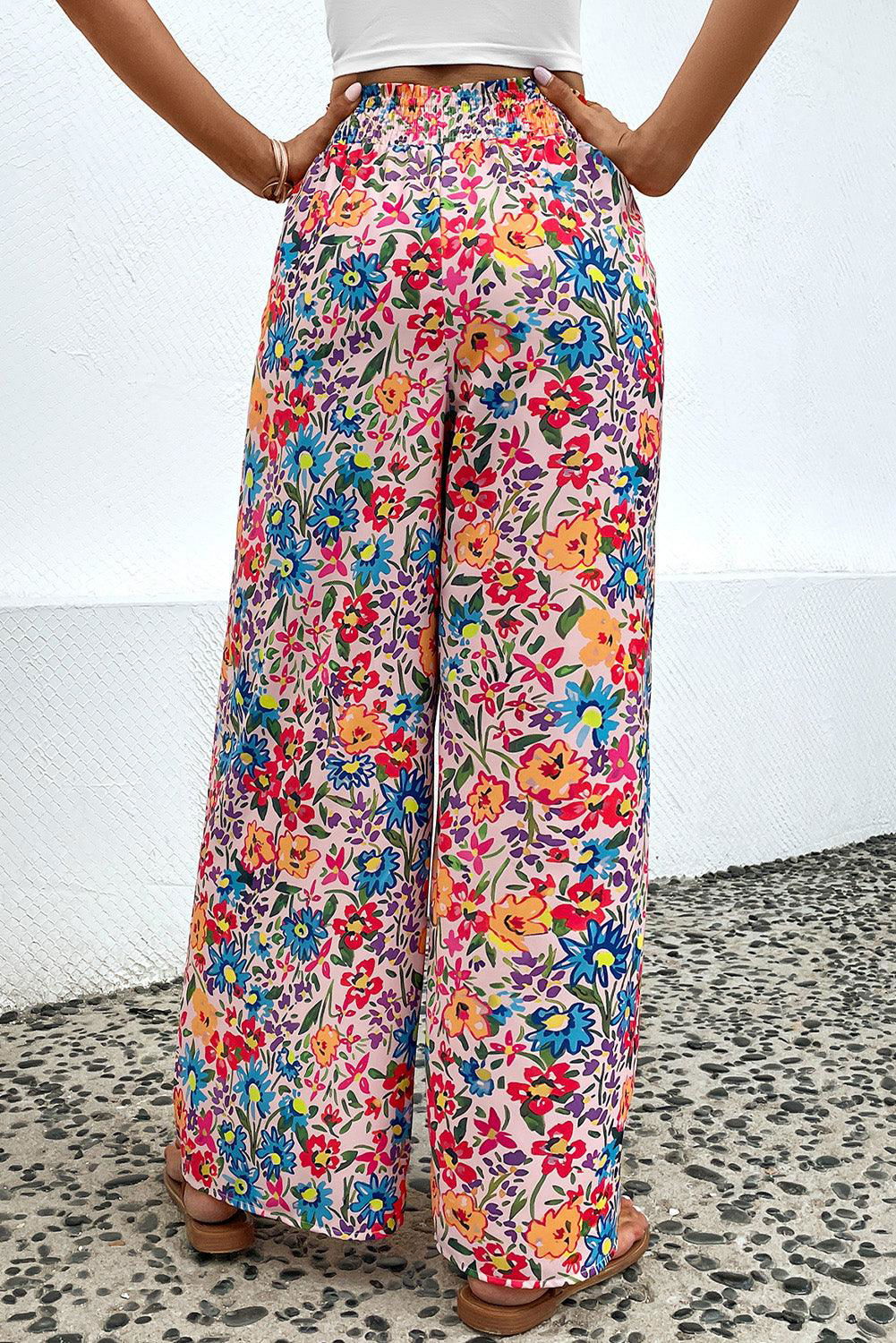 Floral Print Wide Leg Long Pants - Vesteeto